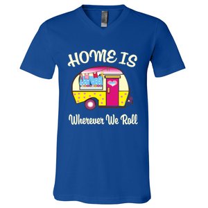 Home Is S Camper Gift Cute Funny Rv Camping Gift V-Neck T-Shirt