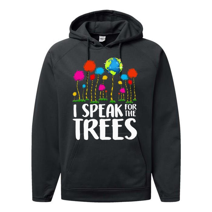 Hippie I Speak For Trees Earth Day Save Earth Performance Fleece Hoodie