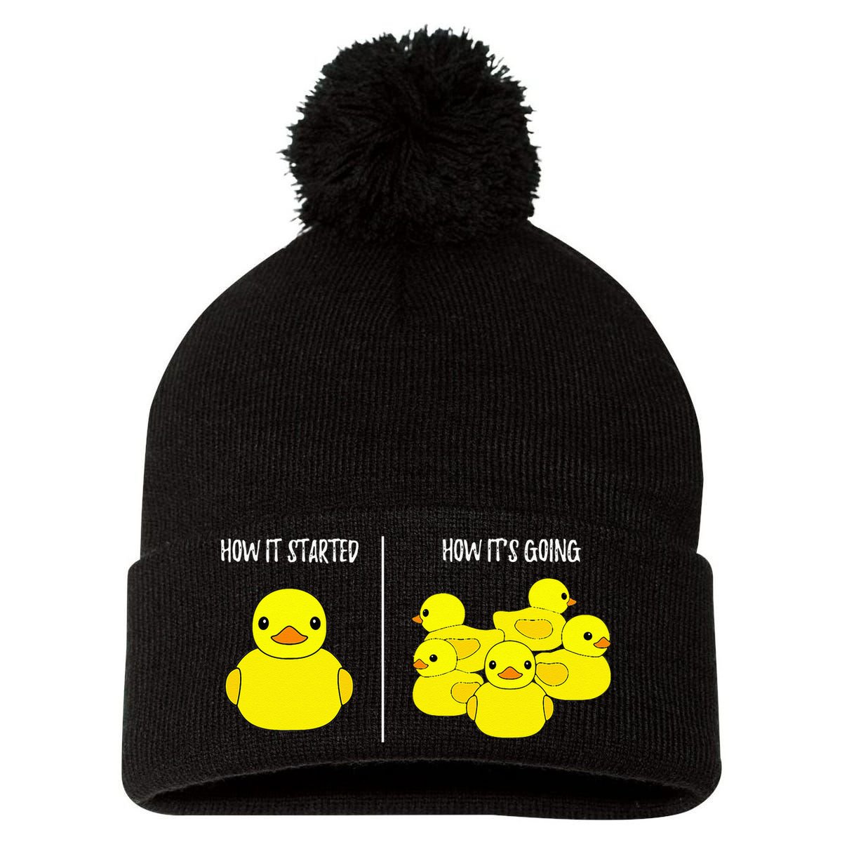 How It Started How Its Going Bath Duckie Toy Rubber Duck Pom Pom 12in Knit Beanie