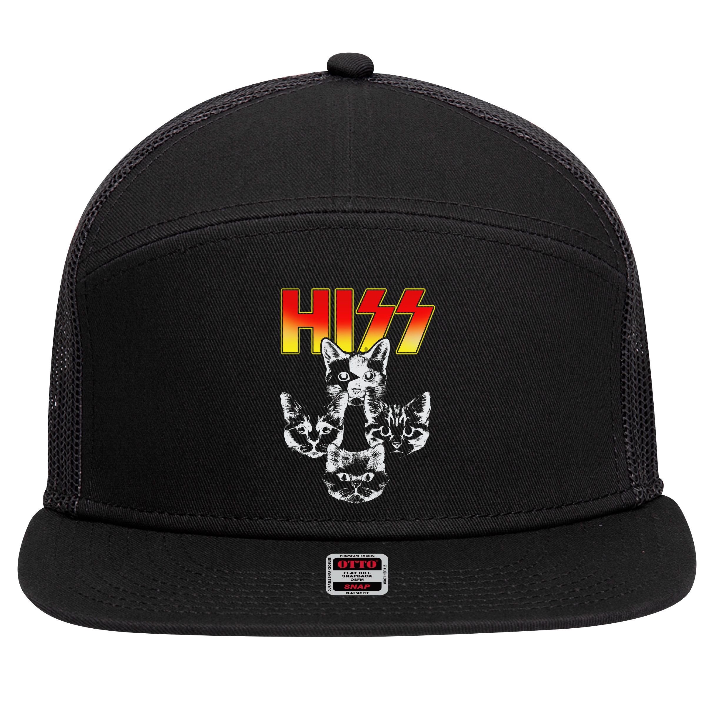Hiss Music Cat Band 7 Panel Mesh Trucker Snapback Hat