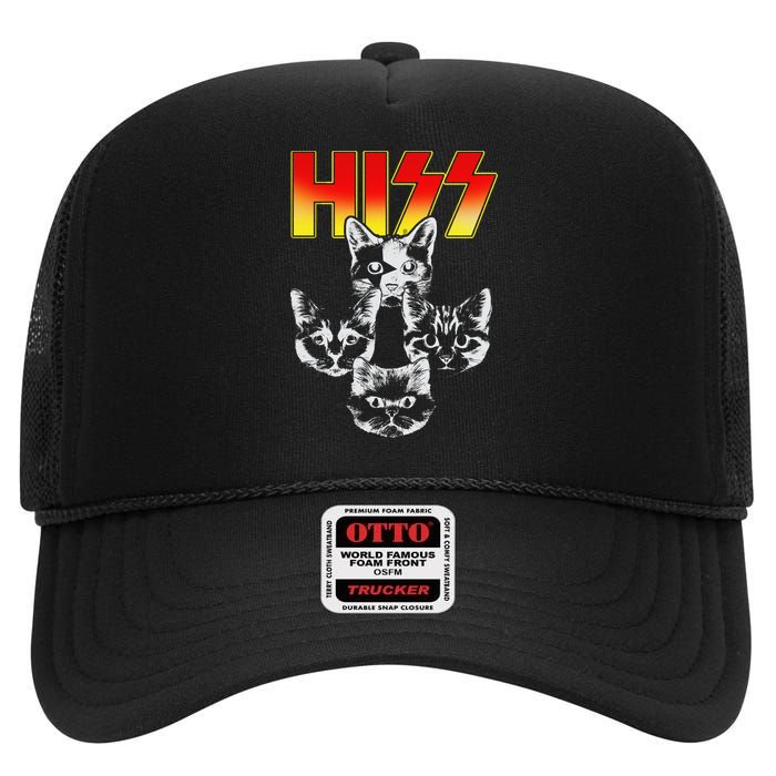 Hiss Music Cat Band High Crown Mesh Back Trucker Hat