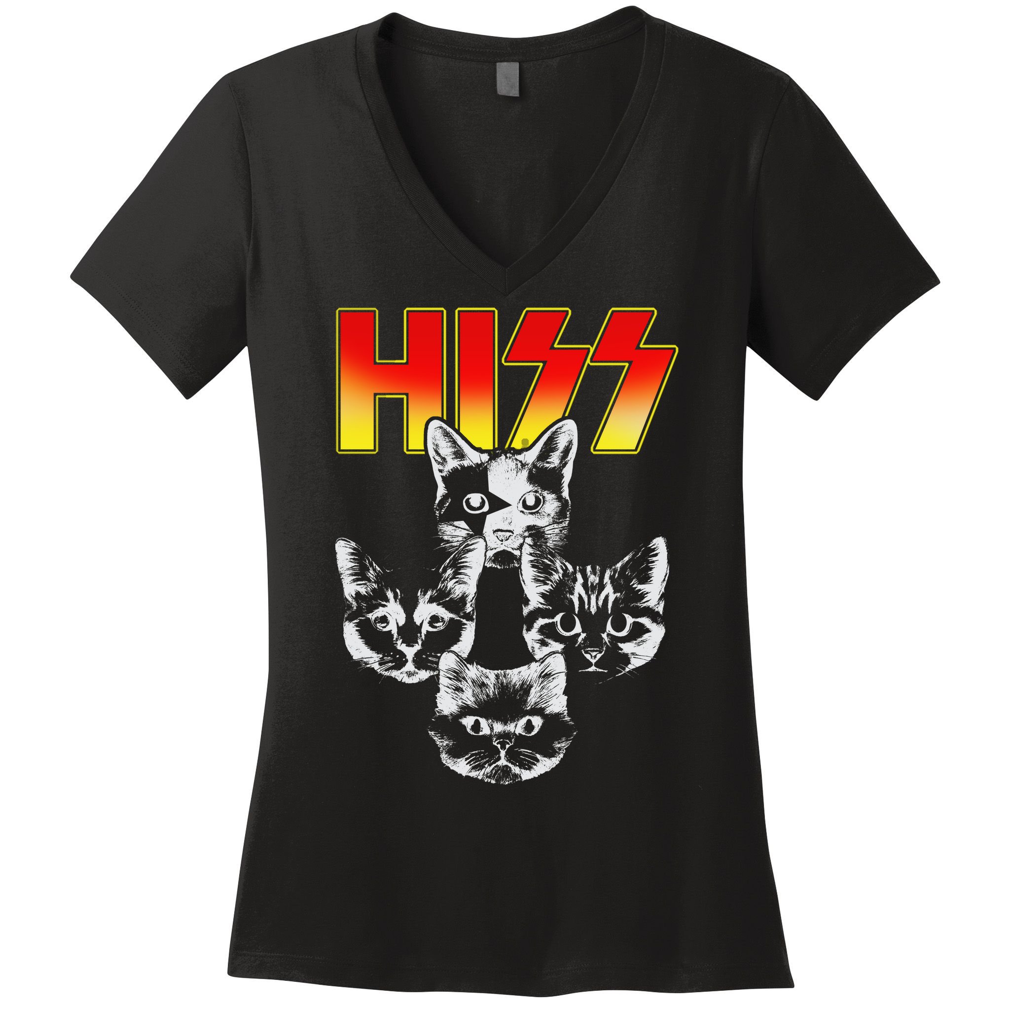 Hiss Music Cat Band Women's V-Neck T-Shirt