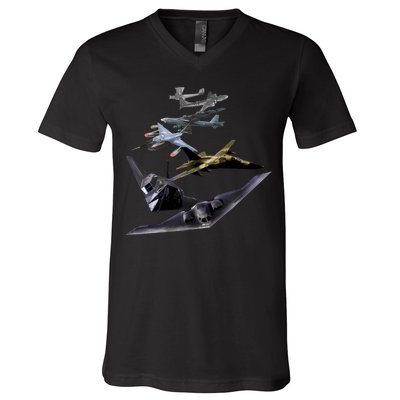 History Of The Bomber Plane Air Force V-Neck T-Shirt