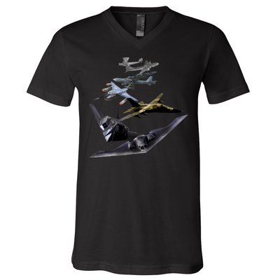 History Of The Bomber Plane Air Force V-Neck T-Shirt