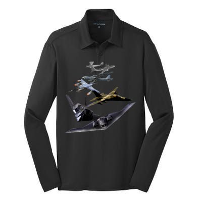 History Of The Bomber Plane Air Force Silk Touch Performance Long Sleeve Polo