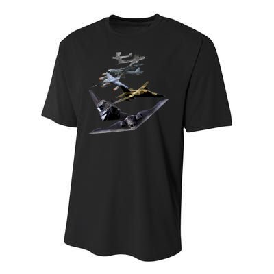 History Of The Bomber Plane Air Force Youth Performance Sprint T-Shirt