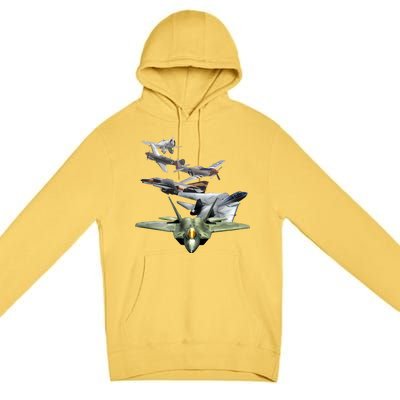 History Of The Fighter Plane - Air Force F-22 F-16 Premium Pullover Hoodie