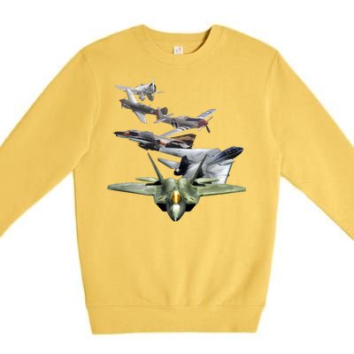 History Of The Fighter Plane - Air Force F-22 F-16 Premium Crewneck Sweatshirt