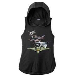 History Of The Fighter Plane - Air Force F-22 F-16 Ladies PosiCharge Tri-Blend Wicking Draft Hoodie Tank