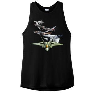 History Of The Fighter Plane - Air Force F-22 F-16 Ladies PosiCharge Tri-Blend Wicking Tank