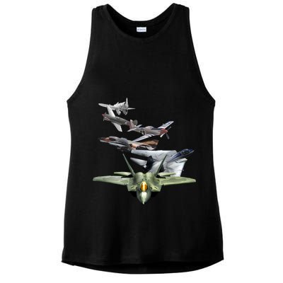 History Of The Fighter Plane - Air Force F-22 F-16 Ladies PosiCharge Tri-Blend Wicking Tank