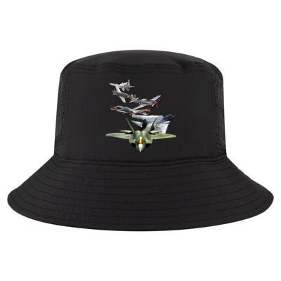 History Of The Fighter Plane - Air Force F-22 F-16 Cool Comfort Performance Bucket Hat