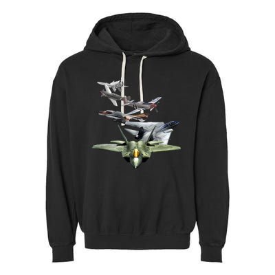 History Of The Fighter Plane - Air Force F-22 F-16 Garment-Dyed Fleece Hoodie