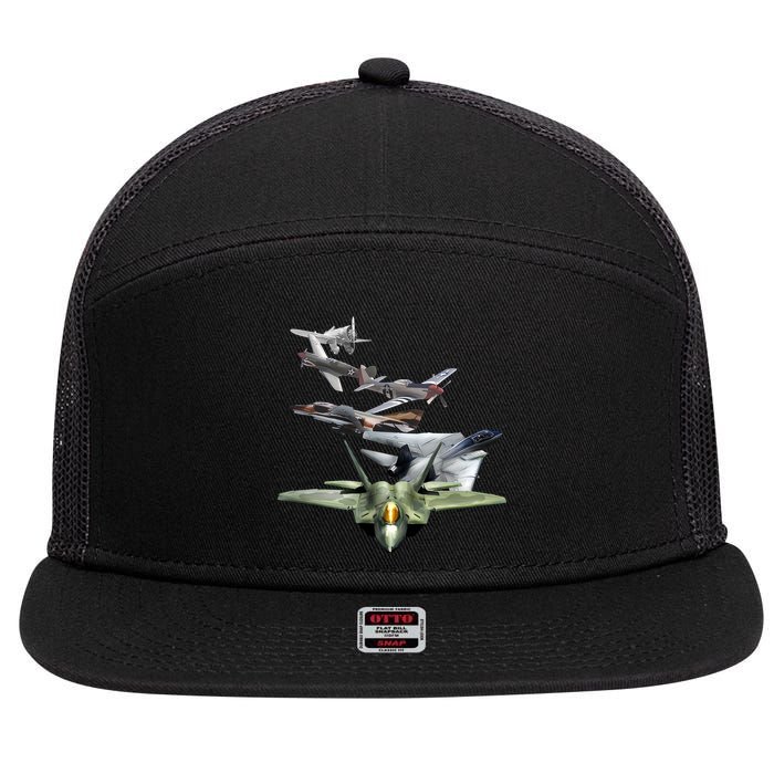 History Of The Fighter Plane - Air Force F-22 F-16 7 Panel Mesh Trucker Snapback Hat