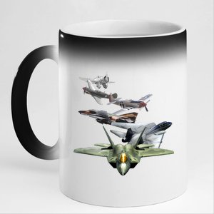 History Of The Fighter Plane - Air Force F-22 F-16 11oz Black Color Changing Mug