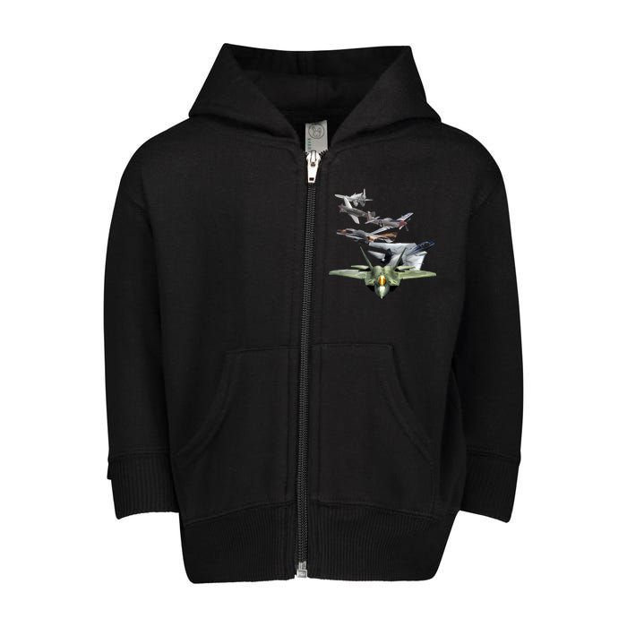 History Of The Fighter Plane - Air Force F-22 F-16 Toddler Zip Fleece Hoodie