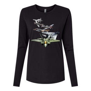 History Of The Fighter Plane - Air Force F-22 F-16 Womens Cotton Relaxed Long Sleeve T-Shirt