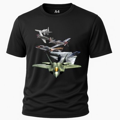 History Of The Fighter Plane - Air Force F-22 F-16 Cooling Performance Crew T-Shirt