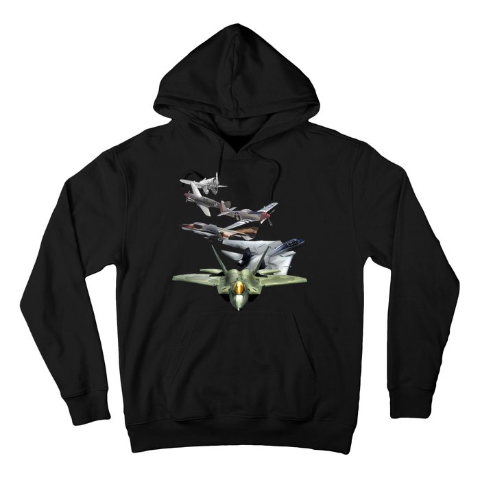 History Of The Fighter Plane - Air Force F-22 F-16 Hoodie