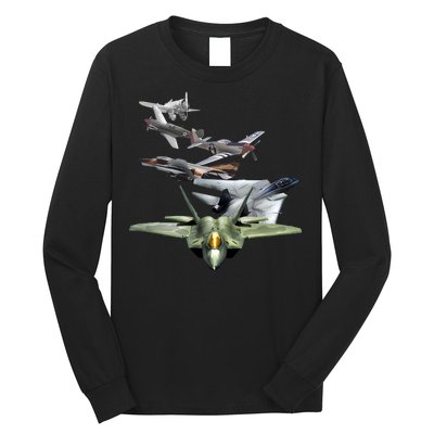 History Of The Fighter Plane - Air Force F-22 F-16 Long Sleeve Shirt