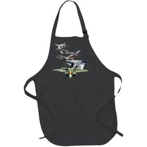 History Of The Fighter Plane - Air Force F-22 F-16 Full-Length Apron With Pockets