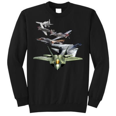 History Of The Fighter Plane - Air Force F-22 F-16 Sweatshirt