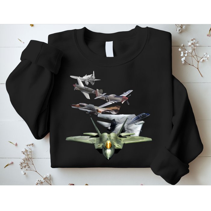 History Of The Fighter Plane - Air Force F-22 F-16 Sweatshirt