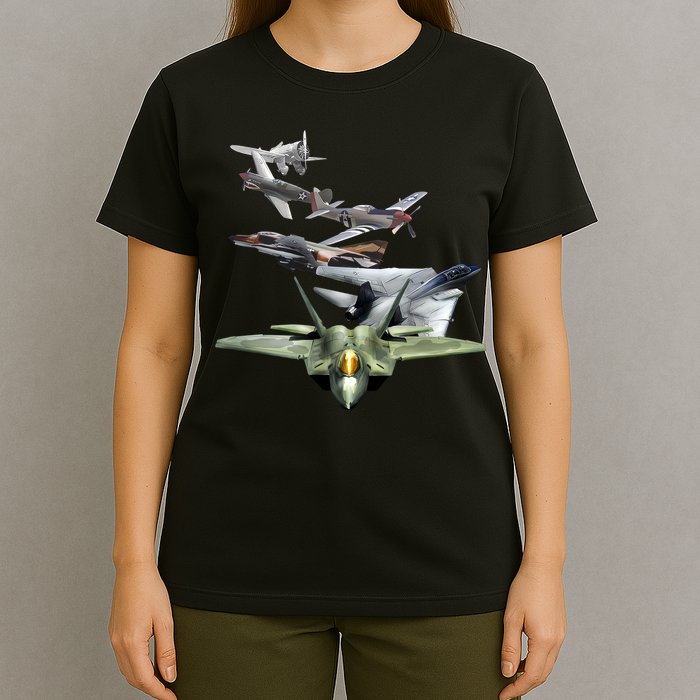 History Of The Fighter Plane - Air Force F-22 F-16 T-Shirt