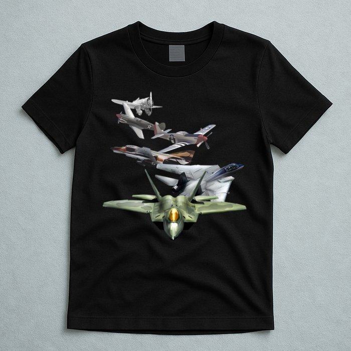 History Of The Fighter Plane - Air Force F-22 F-16 T-Shirt
