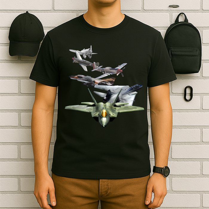 History Of The Fighter Plane - Air Force F-22 F-16 T-Shirt