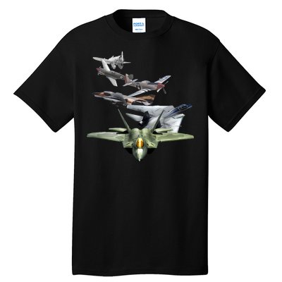 History Of The Fighter Plane - Air Force F-22 F-16 Tall T-Shirt