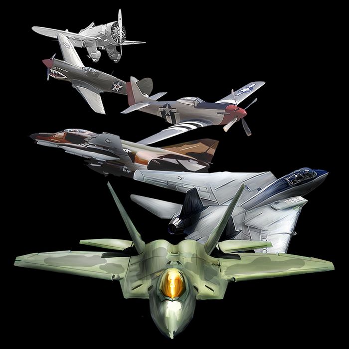 History Of The Fighter Plane - Air Force F-22 F-16 7-Panel Snapback Hat