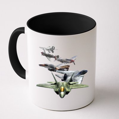 History Of The Fighter Plane - Air Force F-22 F-16 Mug