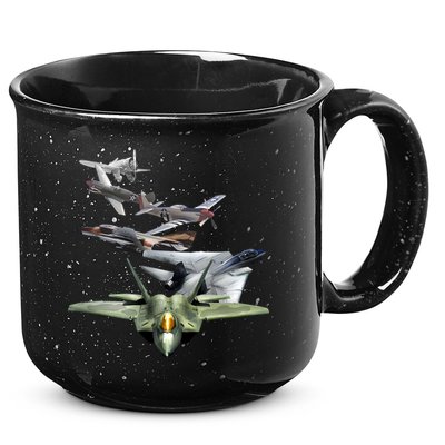 History Of The Fighter Plane - Air Force F-22 F-16 15oz Campfire Ceramic Mug