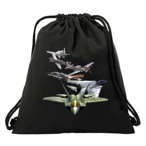 History Of The Fighter Plane - Air Force F-22 F-16 Drawstring Bag