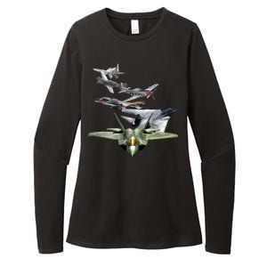 History Of The Fighter Plane - Air Force F-22 F-16 Womens CVC Long Sleeve Shirt