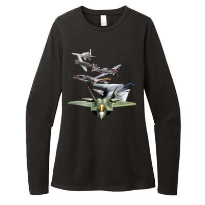 History Of The Fighter Plane - Air Force F-22 F-16 Womens CVC Long Sleeve Shirt