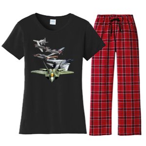 History Of The Fighter Plane - Air Force F-22 F-16 Women's Flannel Pajama Set