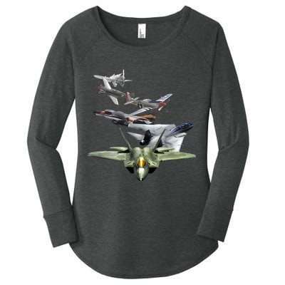 History Of The Fighter Plane - Air Force F-22 F-16 Women's Perfect Tri Tunic Long Sleeve Shirt
