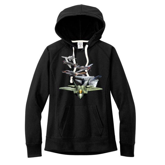 History Of The Fighter Plane - Air Force F-22 F-16 Women's Fleece Hoodie