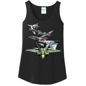 History Of The Fighter Plane - Air Force F-22 F-16 Ladies Essential Tank