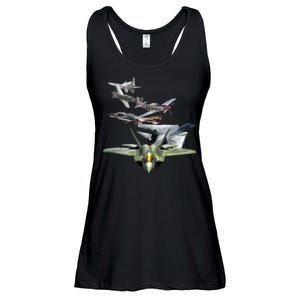 History Of The Fighter Plane - Air Force F-22 F-16 Ladies Essential Flowy Tank