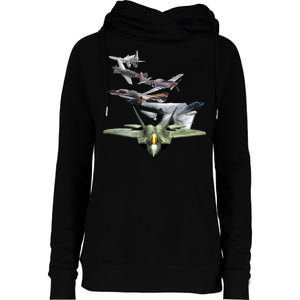 History Of The Fighter Plane - Air Force F-22 F-16 Womens Funnel Neck Pullover Hood