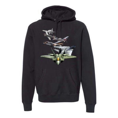 History Of The Fighter Plane - Air Force F-22 F-16 Premium Hoodie