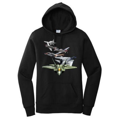 History Of The Fighter Plane - Air Force F-22 F-16 Women's Pullover Hoodie