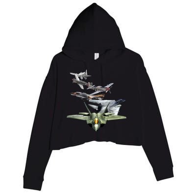 History Of The Fighter Plane - Air Force F-22 F-16 Crop Fleece Hoodie