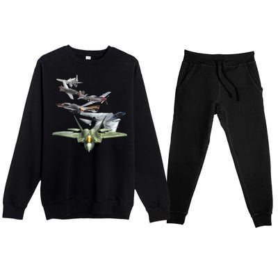 History Of The Fighter Plane - Air Force F-22 F-16 Premium Crewneck Sweatsuit Set