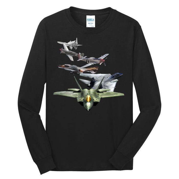 History Of The Fighter Plane - Air Force F-22 F-16 Tall Long Sleeve T-Shirt