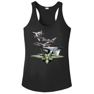 History Of The Fighter Plane - Air Force F-22 F-16 Ladies PosiCharge Competitor Racerback Tank