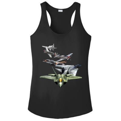 History Of The Fighter Plane - Air Force F-22 F-16 Ladies PosiCharge Competitor Racerback Tank